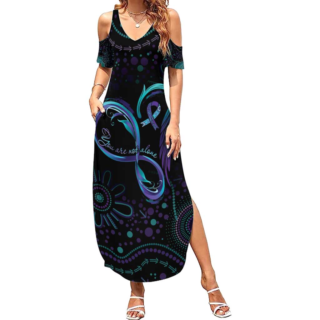 Personalized Australia Indigenous Infinity Heart Family Matching Summer Maxi Dress and Hawaiian Shirt Purple Teal Ribbon You Are Not Alone - Aussie Hoodie