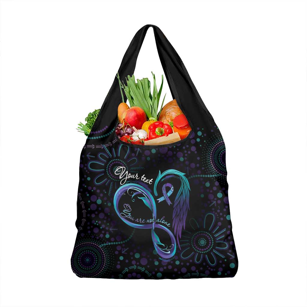 Personalized Australia Indigenous Infinity Heart Grocery Bag Purple Teal Ribbon You Are Not Alone - Aussie Hoodie