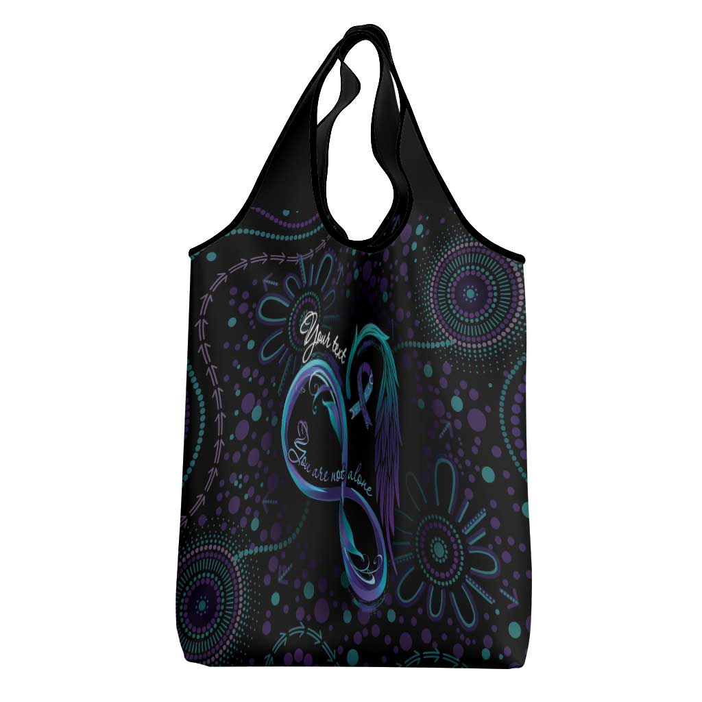 Personalized Australia Indigenous Infinity Heart Grocery Bag Purple Teal Ribbon You Are Not Alone - Aussie Hoodie