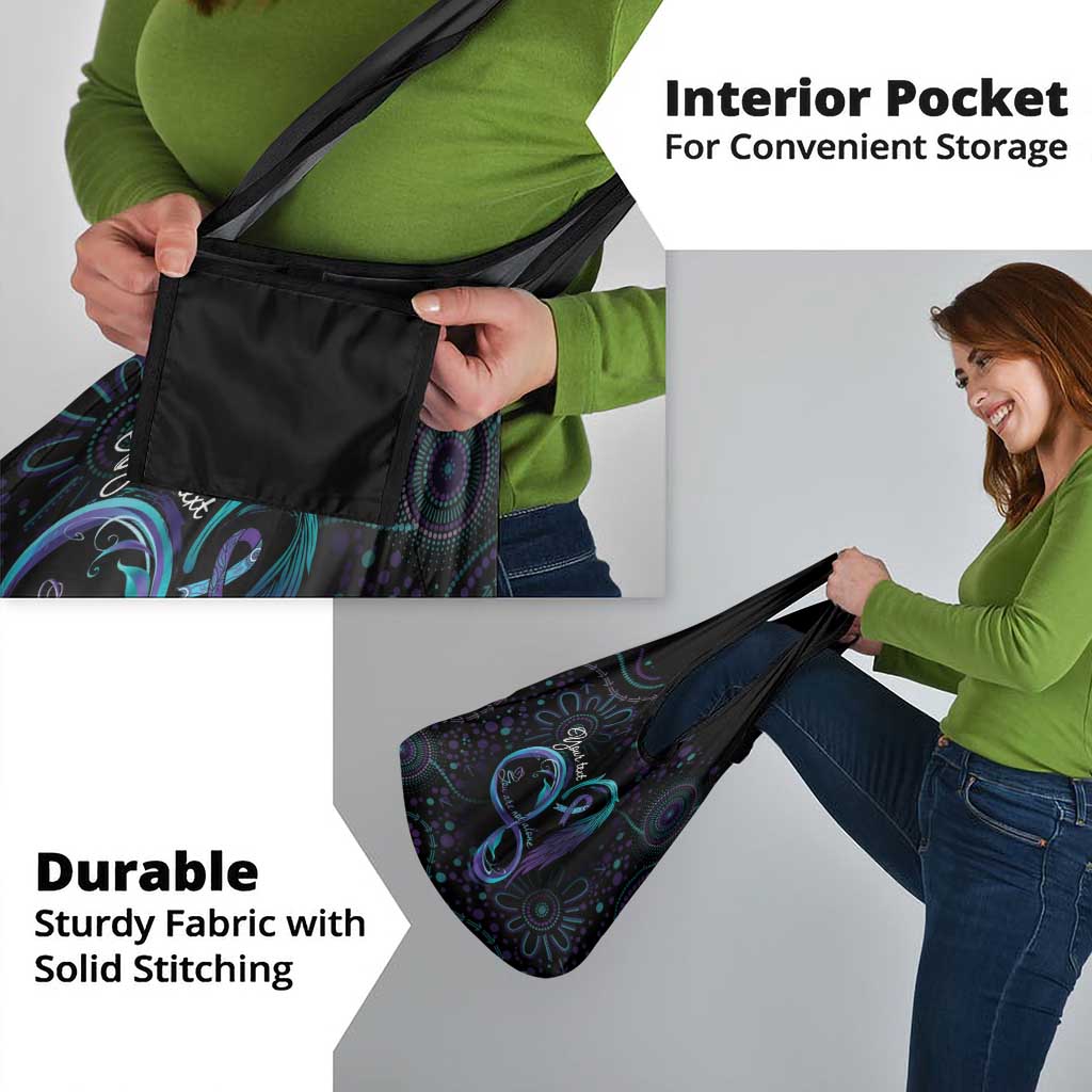 Personalized Australia Indigenous Infinity Heart Grocery Bag Purple Teal Ribbon You Are Not Alone - Aussie Hoodie