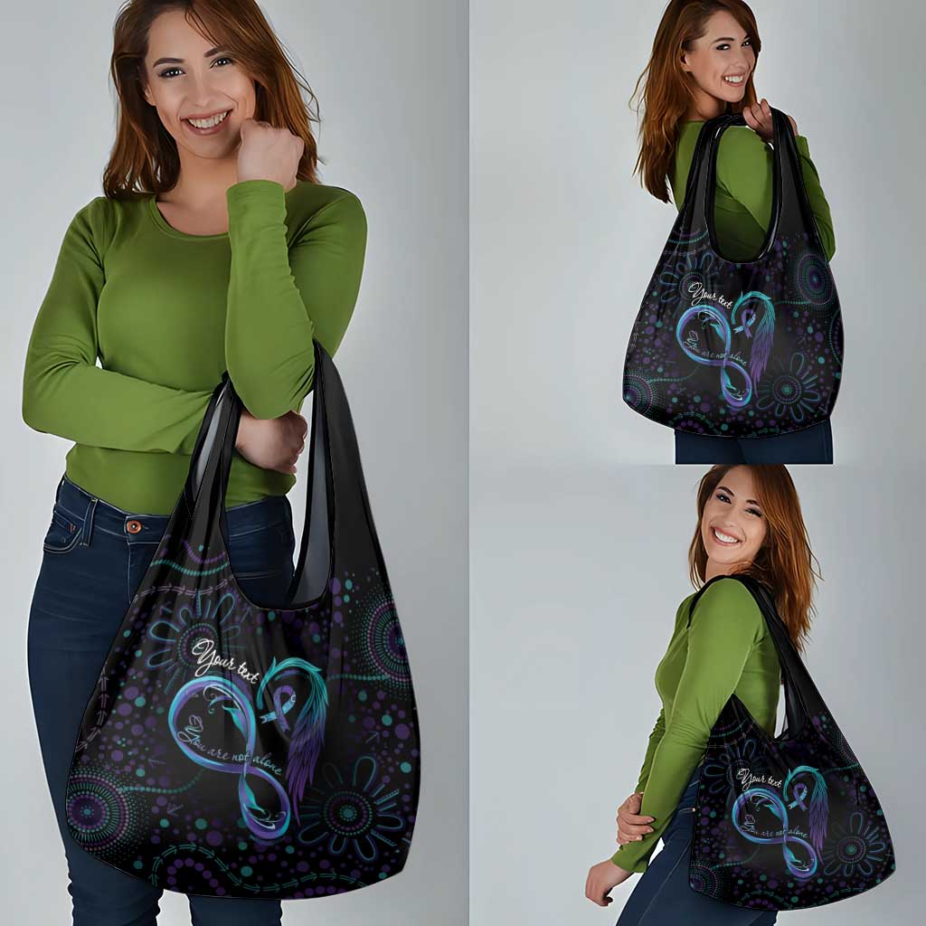 Personalized Australia Indigenous Infinity Heart Grocery Bag Purple Teal Ribbon You Are Not Alone - Aussie Hoodie