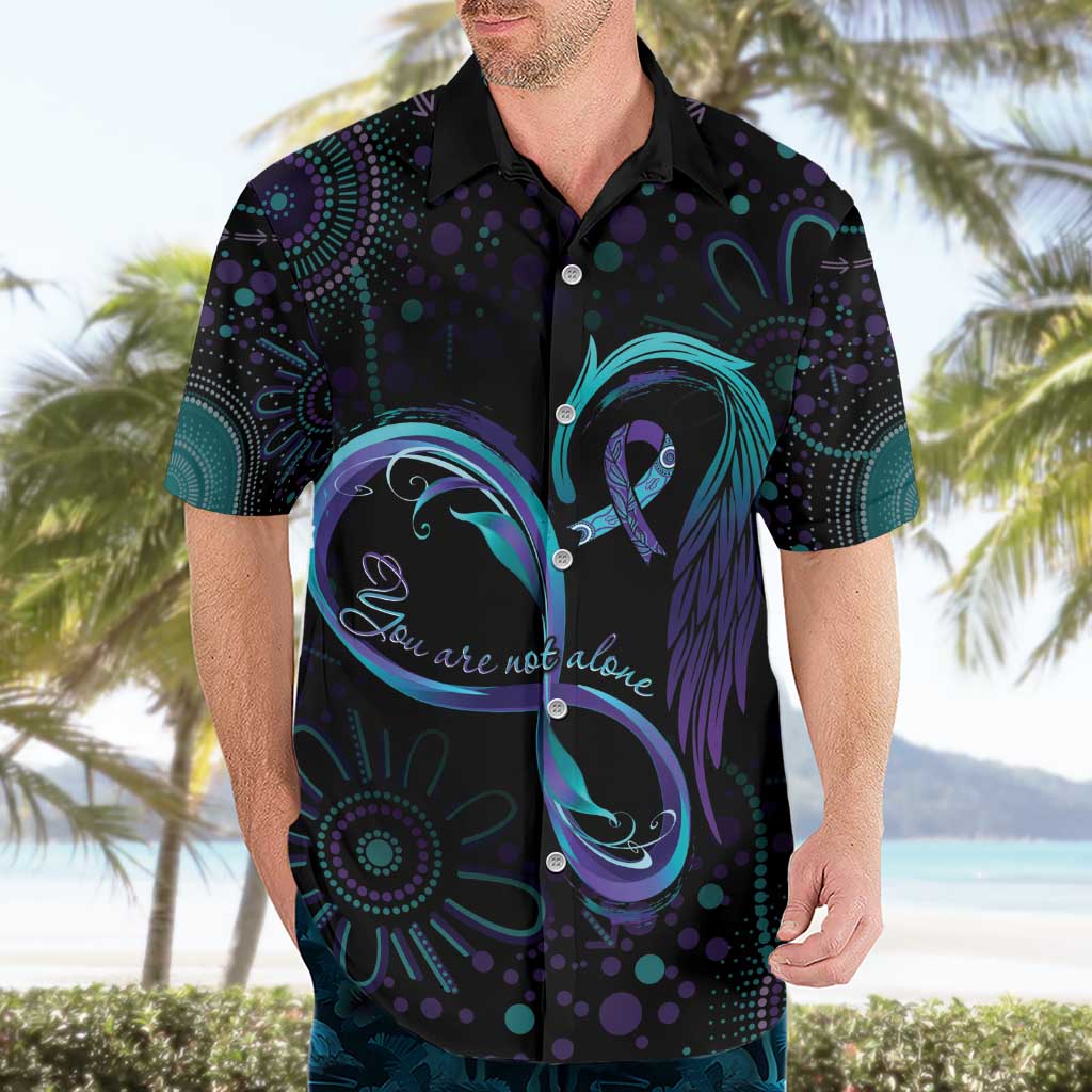Personalized Australia Indigenous Infinity Heart Hawaiian Shirt Purple Teal Ribbon You Are Not Alone - Aussie Hoodie