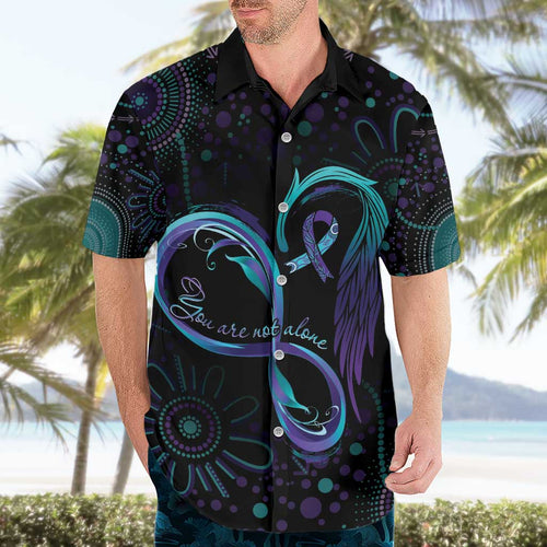 Personalized Australia Indigenous Infinity Heart Hawaiian Shirt Purple Teal Ribbon You Are Not Alone - Aussie Hoodie