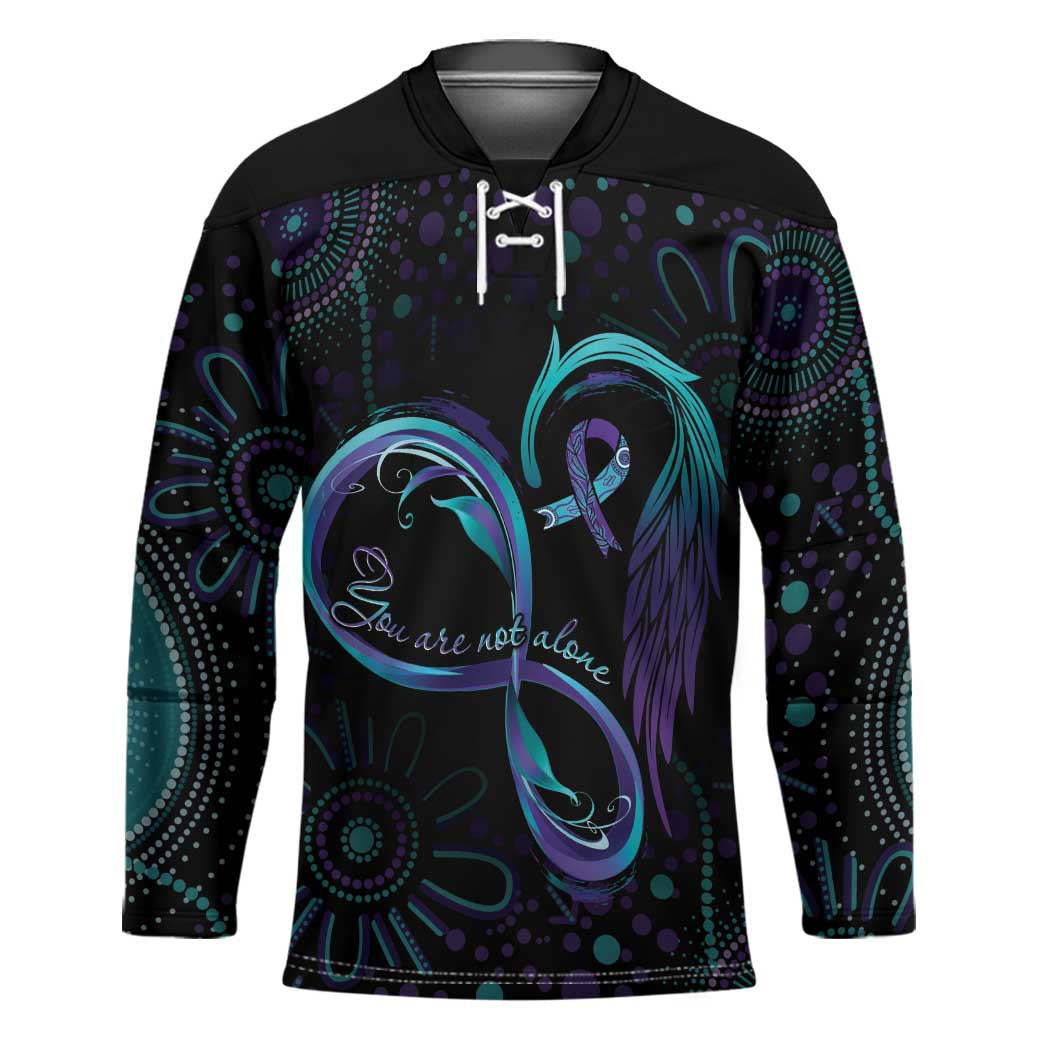 Personalized Australia Indigenous Infinity Heart Hockey Jersey Purple Teal Ribbon You Are Not Alone - Aussie Hoodie