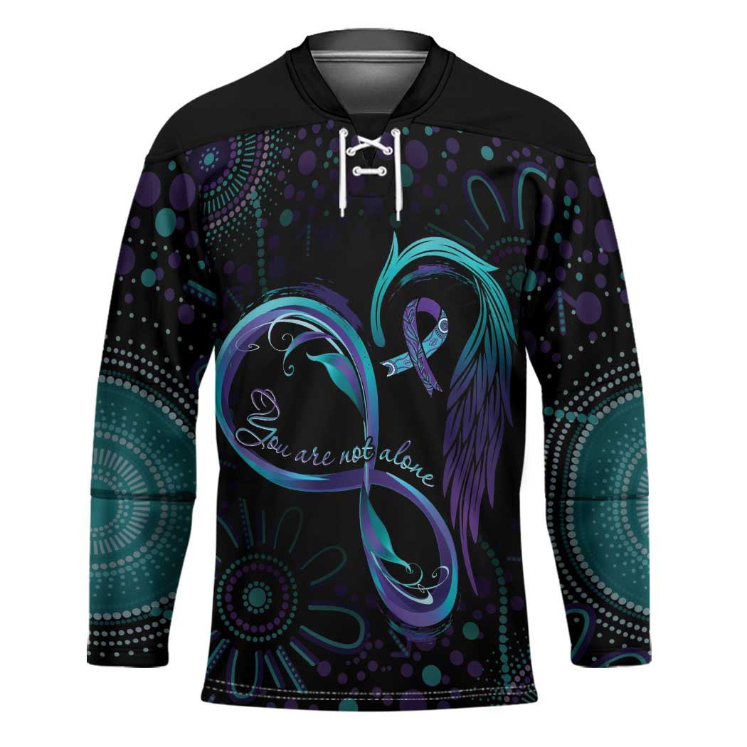 Personalized Australia Indigenous Infinity Heart Hockey Jersey Purple Teal Ribbon You Are Not Alone - Aussie Hoodie