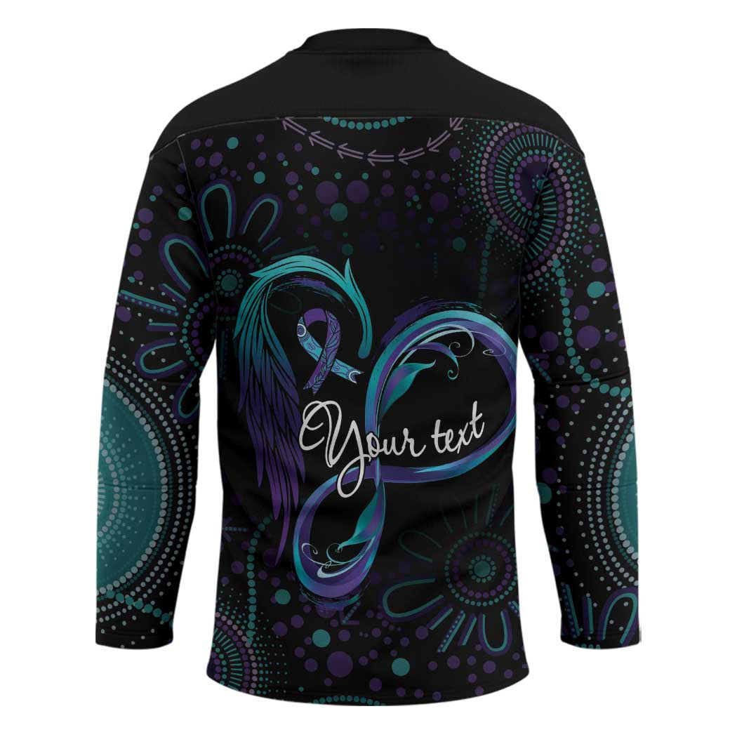Personalized Australia Indigenous Infinity Heart Hockey Jersey Purple Teal Ribbon You Are Not Alone - Aussie Hoodie