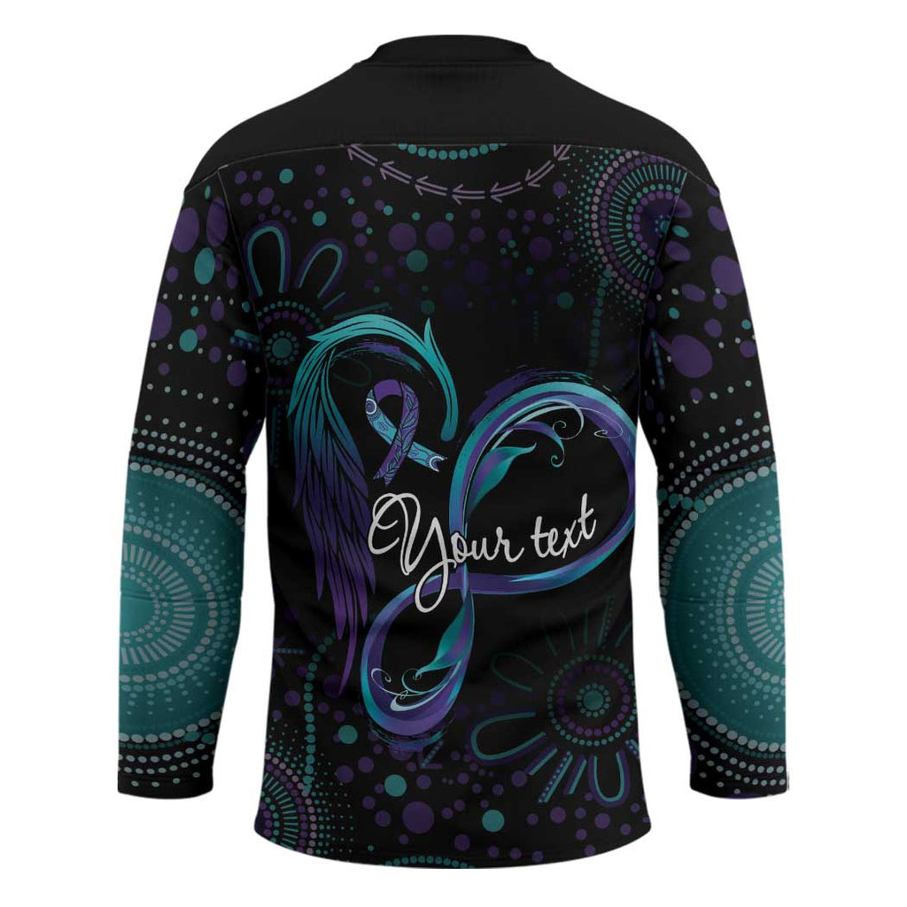 Personalized Australia Indigenous Infinity Heart Hockey Jersey Purple Teal Ribbon You Are Not Alone - Aussie Hoodie