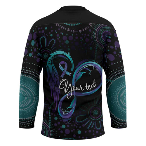 Personalized Australia Indigenous Infinity Heart Hockey Jersey Purple Teal Ribbon You Are Not Alone - Aussie Hoodie