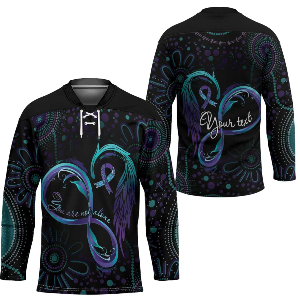 Personalized Australia Indigenous Infinity Heart Hockey Jersey Purple Teal Ribbon You Are Not Alone - Aussie Hoodie