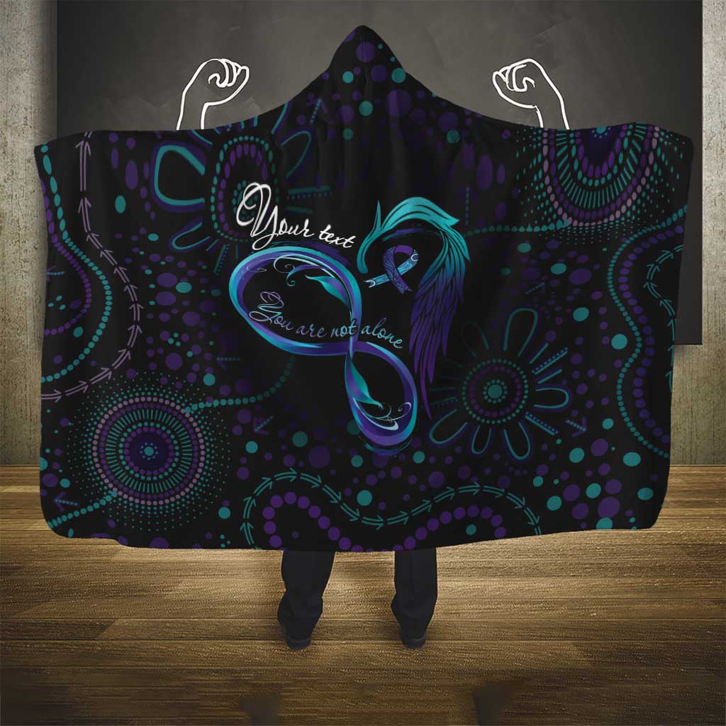 Personalized Australia Indigenous Infinity Heart Hooded Blanket Purple Teal Ribbon You Are Not Alone - Aussie Hoodie