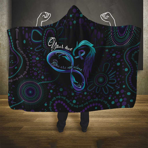 Personalized Australia Indigenous Infinity Heart Hooded Blanket Purple Teal Ribbon You Are Not Alone - Aussie Hoodie