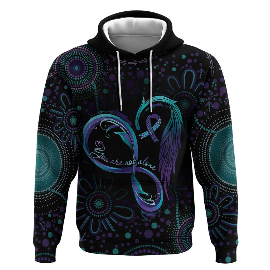 Personalized Australia Indigenous Infinity Heart Hoodie Purple Teal Ribbon You Are Not Alone - Aussie Hoodie