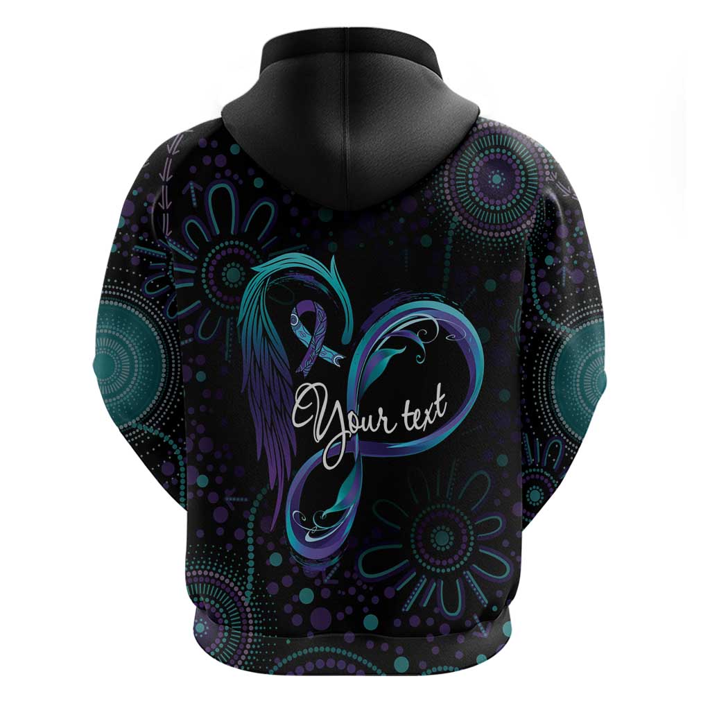 Personalized Australia Indigenous Infinity Heart Hoodie Purple Teal Ribbon You Are Not Alone - Aussie Hoodie