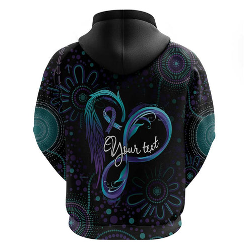 Personalized Australia Indigenous Infinity Heart Hoodie Purple Teal Ribbon You Are Not Alone - Aussie Hoodie