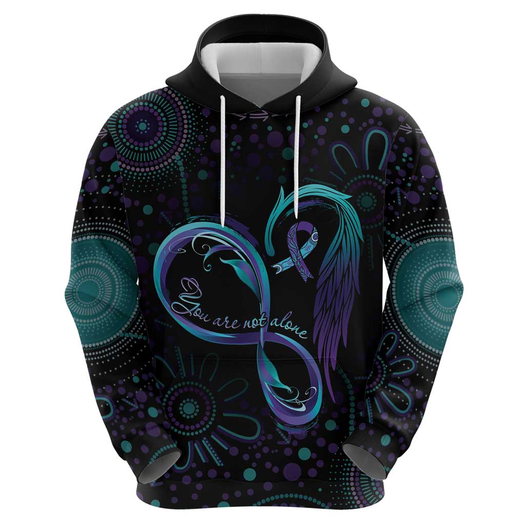 Personalized Australia Indigenous Infinity Heart Hoodie Purple Teal Ribbon You Are Not Alone - Aussie Hoodie