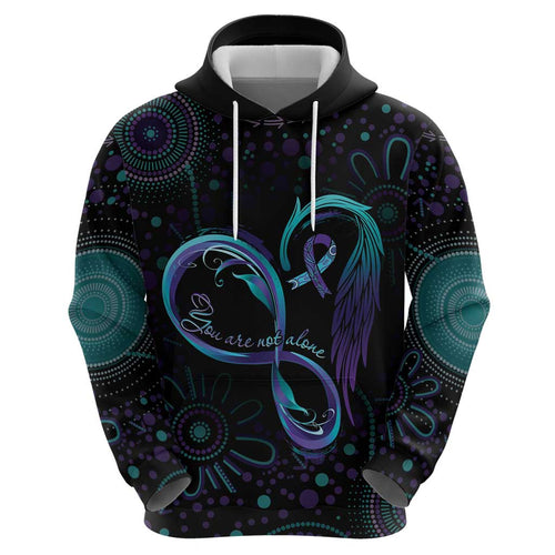 Personalized Australia Indigenous Infinity Heart Hoodie Purple Teal Ribbon You Are Not Alone - Aussie Hoodie