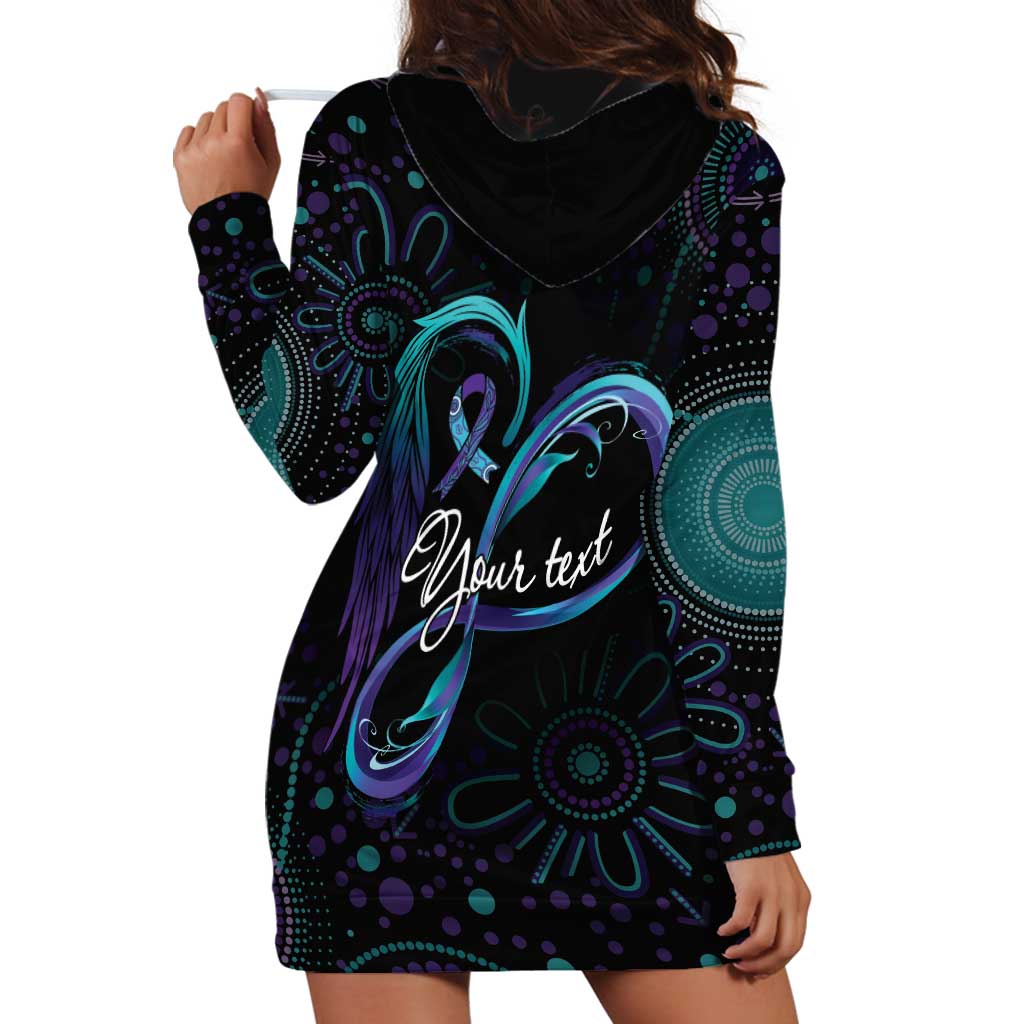 Personalized Australia Indigenous Infinity Heart Hoodie Dress Purple Teal Ribbon You Are Not Alone - Aussie Hoodie