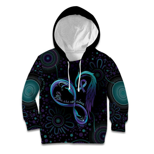 Personalized Australia Indigenous Infinity Heart Kid Hoodie Purple Teal Ribbon You Are Not Alone - Aussie Hoodie