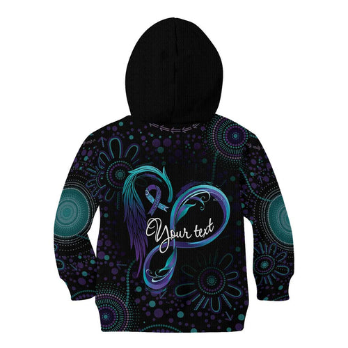 Personalized Australia Indigenous Infinity Heart Kid Hoodie Purple Teal Ribbon You Are Not Alone - Aussie Hoodie