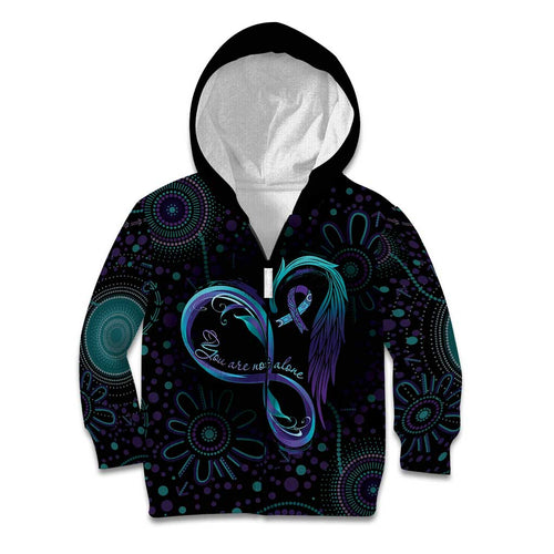 Personalized Australia Indigenous Infinity Heart Kid Hoodie Purple Teal Ribbon You Are Not Alone - Aussie Hoodie