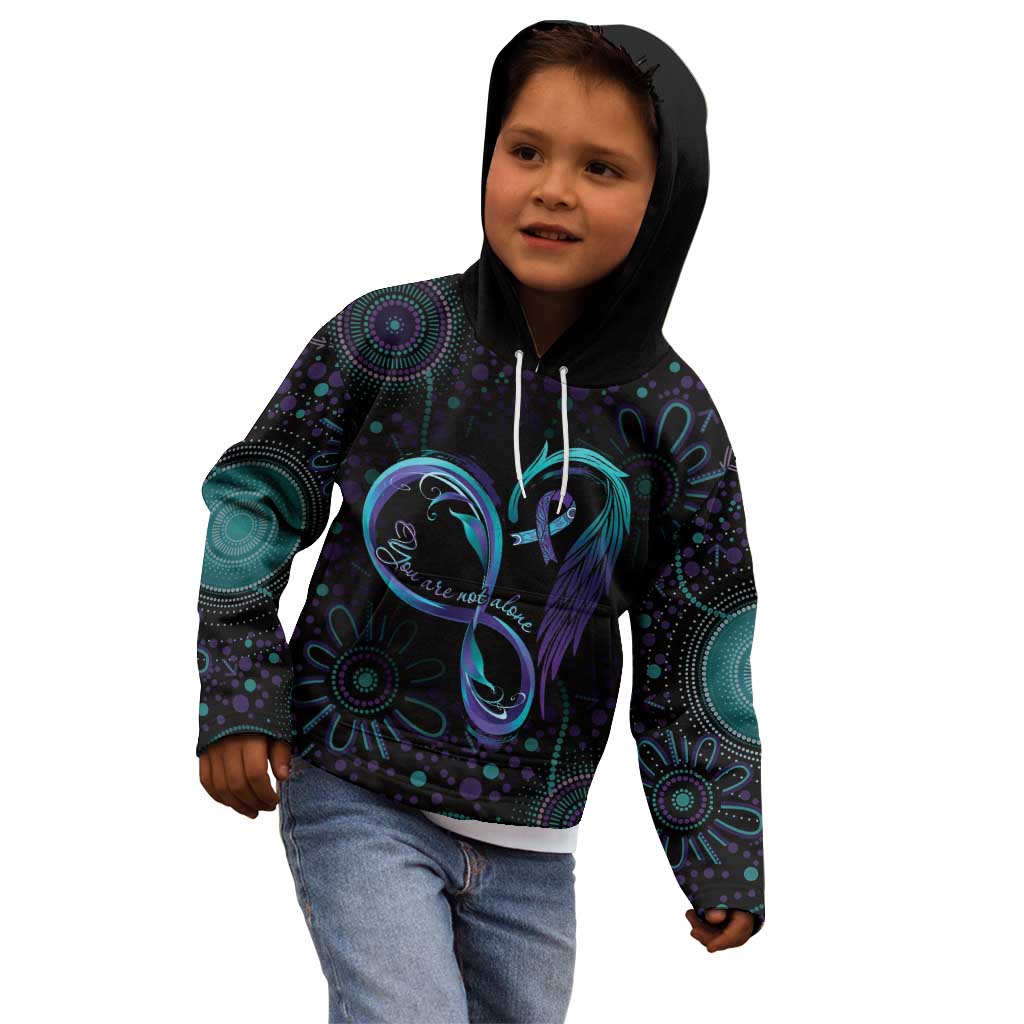 Personalized Australia Indigenous Infinity Heart Kid Hoodie Purple Teal Ribbon You Are Not Alone - Aussie Hoodie