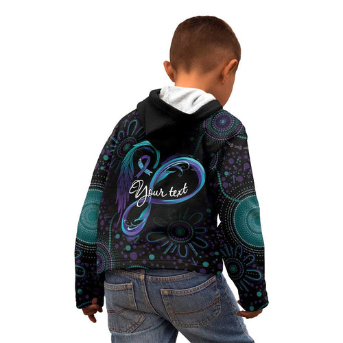 Personalized Australia Indigenous Infinity Heart Kid Hoodie Purple Teal Ribbon You Are Not Alone - Aussie Hoodie