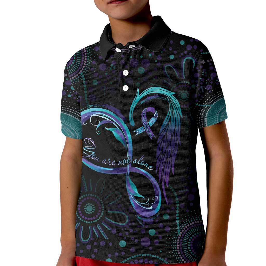 Personalized Australia Indigenous Infinity Heart Kid Polo Shirt Purple Teal Ribbon You Are Not Alone - Aussie Hoodie
