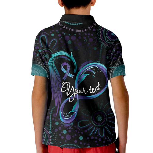 Personalized Australia Indigenous Infinity Heart Kid Polo Shirt Purple Teal Ribbon You Are Not Alone - Aussie Hoodie