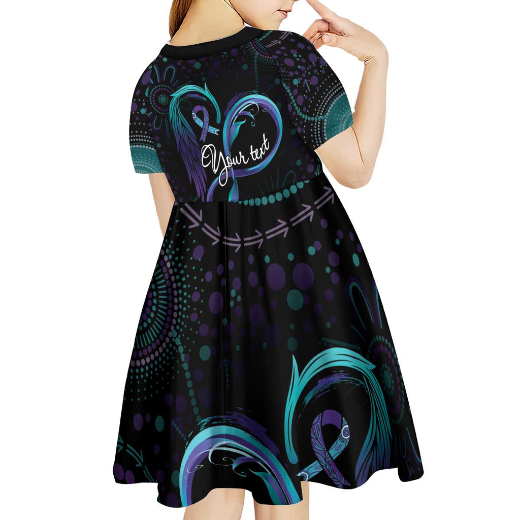 Personalized Australia Indigenous Infinity Heart Kid Short Sleeve Dress Purple Teal Ribbon You Are Not Alone - Aussie Hoodie