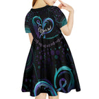 Personalized Australia Indigenous Infinity Heart Kid Short Sleeve Dress Purple Teal Ribbon You Are Not Alone - Aussie Hoodie