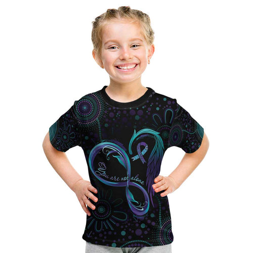 Personalized Australia Indigenous Infinity Heart Kid T Shirt Purple Teal Ribbon You Are Not Alone - Aussie Hoodie