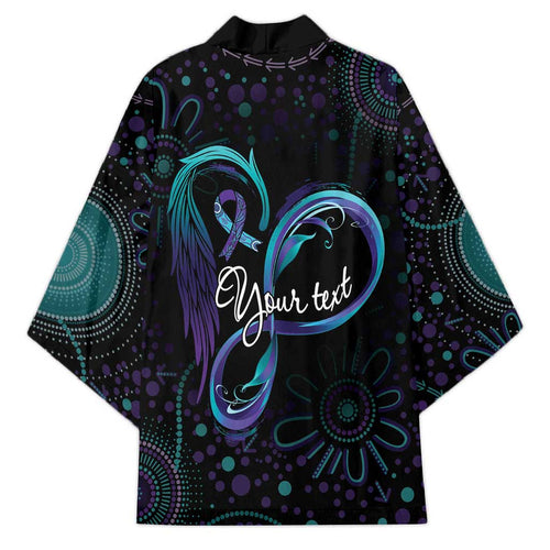 Personalized Australia Indigenous Infinity Heart Kimono Purple Teal Ribbon You Are Not Alone - Aussie Hoodie