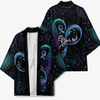 Personalized Australia Indigenous Infinity Heart Kimono Purple Teal Ribbon You Are Not Alone - Aussie Hoodie