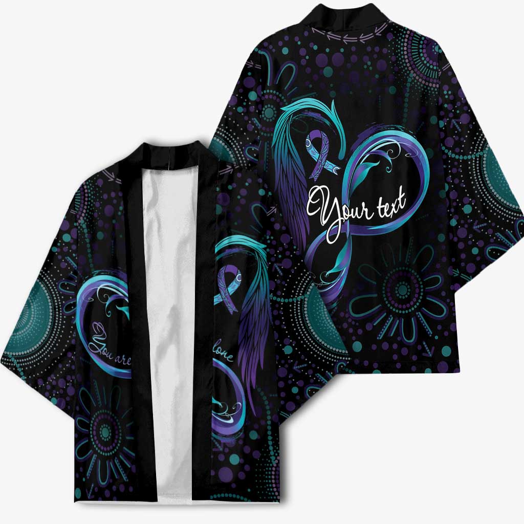 Personalized Australia Indigenous Infinity Heart Kimono Purple Teal Ribbon You Are Not Alone - Aussie Hoodie