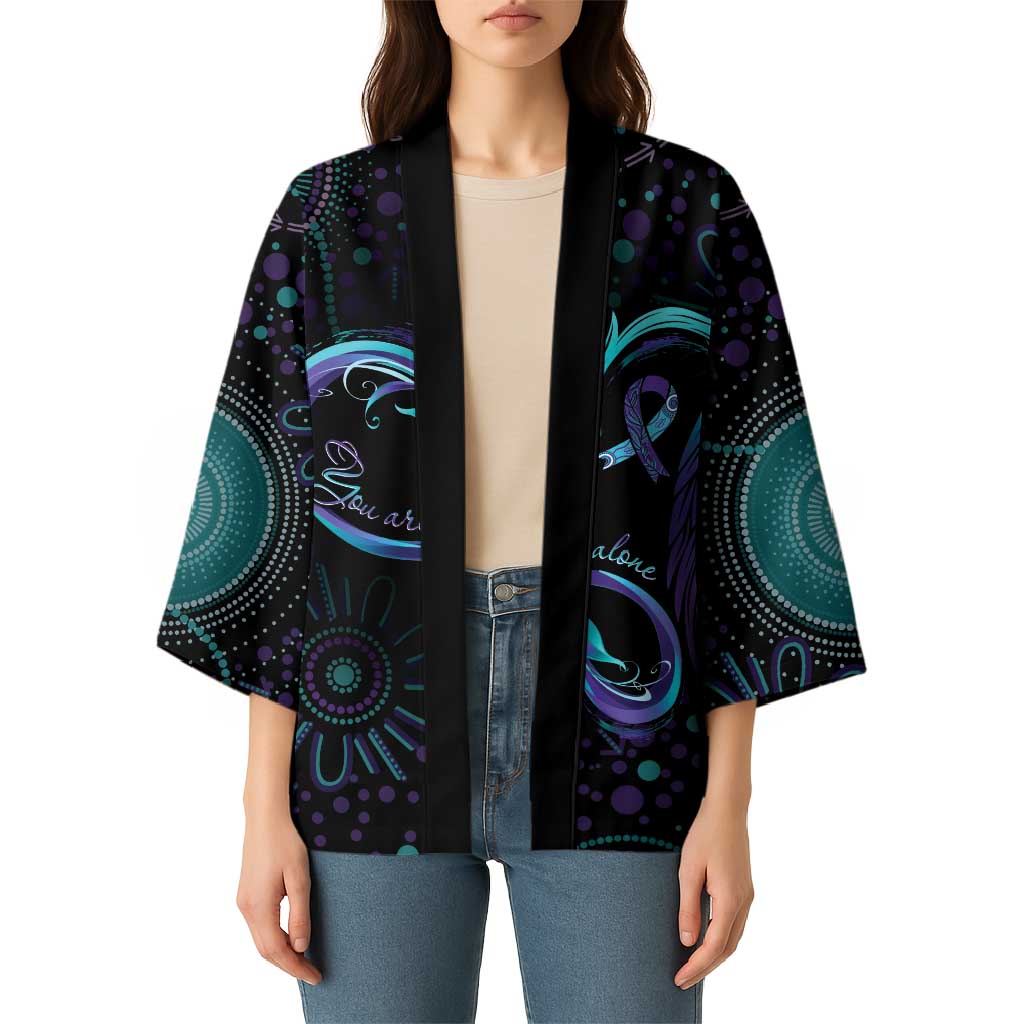 Personalized Australia Indigenous Infinity Heart Kimono Purple Teal Ribbon You Are Not Alone - Aussie Hoodie