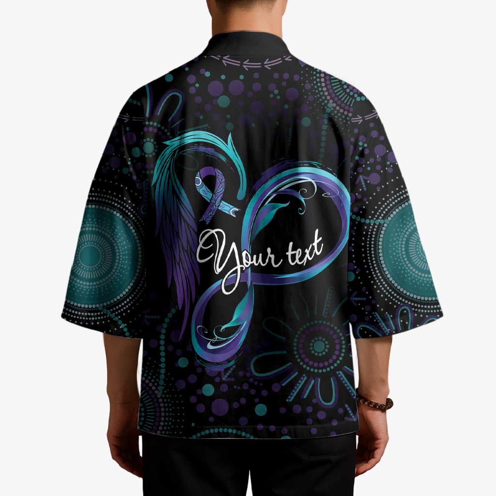 Personalized Australia Indigenous Infinity Heart Kimono Purple Teal Ribbon You Are Not Alone - Aussie Hoodie