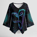 Personalized Australia Indigenous Infinity Heart Kimono Sleeve Blouse Purple Teal Ribbon You Are Not Alone - Aussie Hoodie