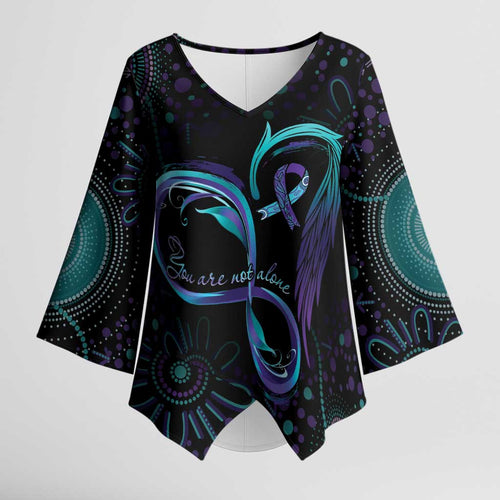 Personalized Australia Indigenous Infinity Heart Kimono Sleeve Blouse Purple Teal Ribbon You Are Not Alone - Aussie Hoodie