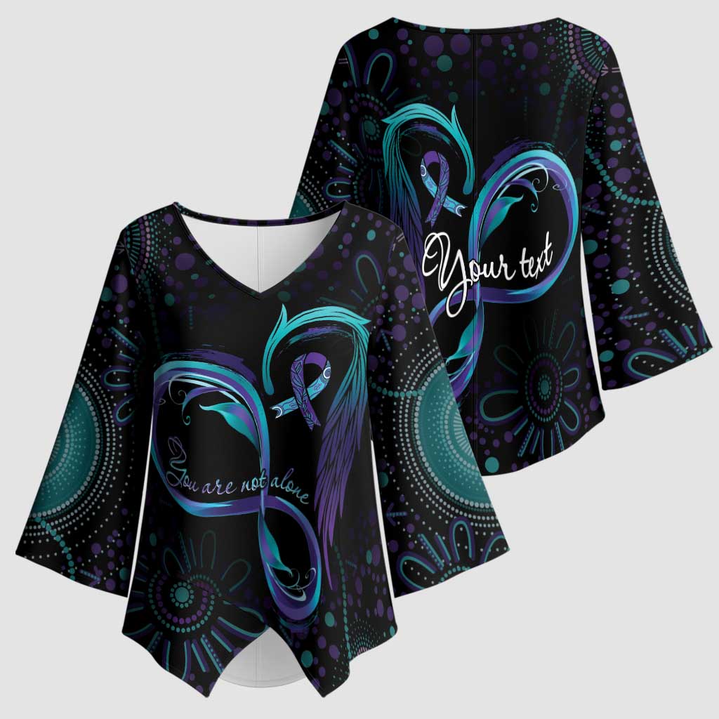 Personalized Australia Indigenous Infinity Heart Kimono Sleeve Blouse Purple Teal Ribbon You Are Not Alone - Aussie Hoodie