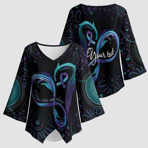 Personalized Australia Indigenous Infinity Heart Kimono Sleeve Blouse Purple Teal Ribbon You Are Not Alone - Aussie Hoodie