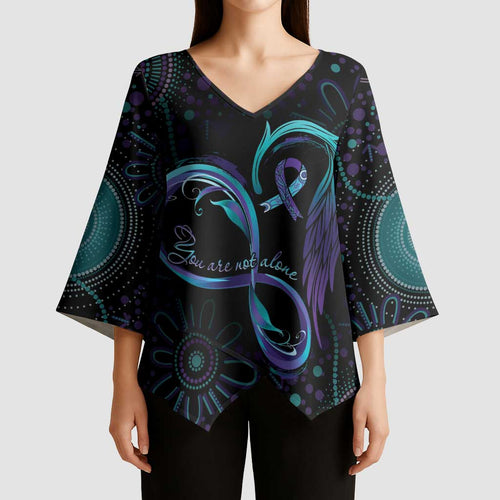 Personalized Australia Indigenous Infinity Heart Kimono Sleeve Blouse Purple Teal Ribbon You Are Not Alone - Aussie Hoodie