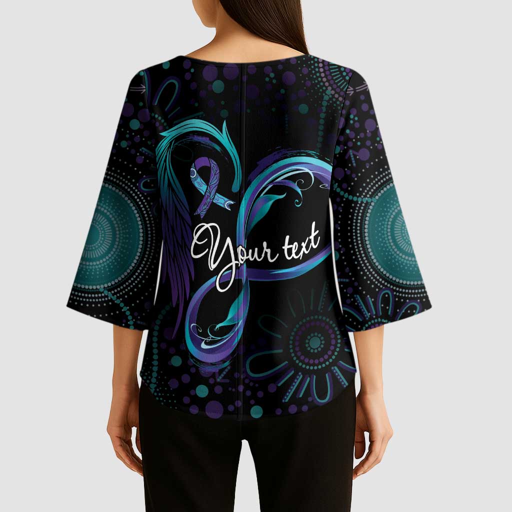 Personalized Australia Indigenous Infinity Heart Kimono Sleeve Blouse Purple Teal Ribbon You Are Not Alone - Aussie Hoodie