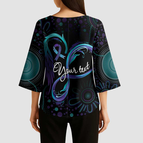 Personalized Australia Indigenous Infinity Heart Kimono Sleeve Blouse Purple Teal Ribbon You Are Not Alone - Aussie Hoodie