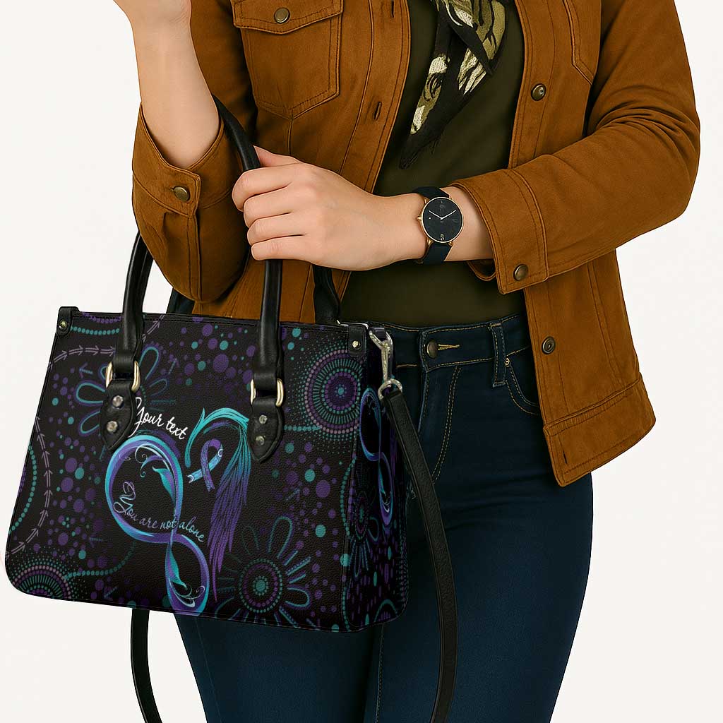 Personalized Australia Indigenous Infinity Heart Leather Bag Purple Teal Ribbon You Are Not Alone - Aussie Hoodie