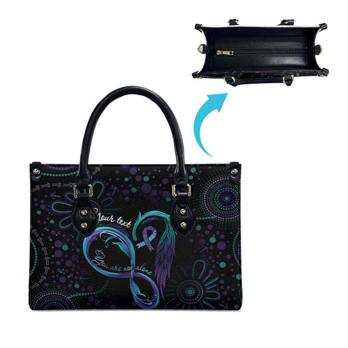 Personalized Australia Indigenous Infinity Heart Leather Bag Purple Teal Ribbon You Are Not Alone - Aussie Hoodie