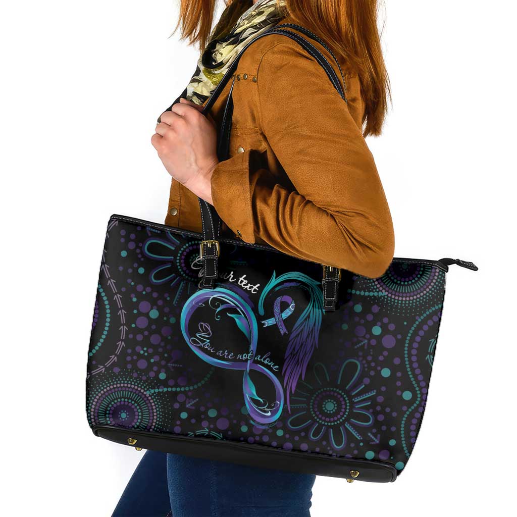Personalized Australia Indigenous Infinity Heart Leather Tote Bag Purple Teal Ribbon You Are Not Alone - Aussie Hoodie