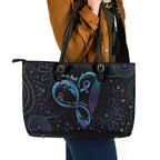 Personalized Australia Indigenous Infinity Heart Leather Tote Bag Purple Teal Ribbon You Are Not Alone - Aussie Hoodie