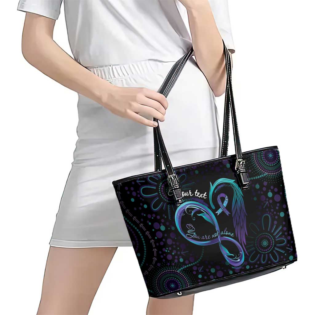 Personalized Australia Indigenous Infinity Heart Leather Tote Bag Purple Teal Ribbon You Are Not Alone - Aussie Hoodie