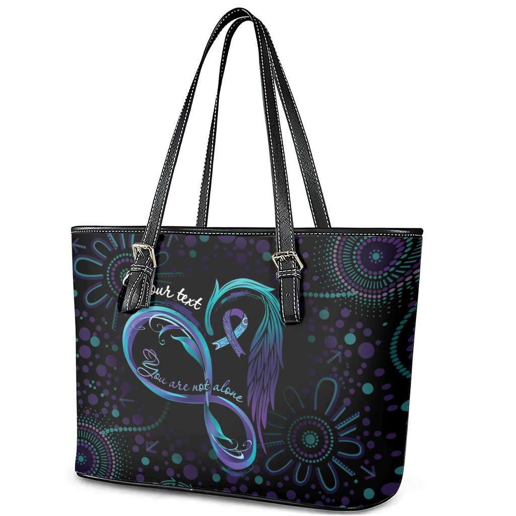 Personalized Australia Indigenous Infinity Heart Leather Tote Bag Purple Teal Ribbon You Are Not Alone - Aussie Hoodie