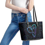 Personalized Australia Indigenous Infinity Heart Leather Tote Bag Purple Teal Ribbon You Are Not Alone - Aussie Hoodie